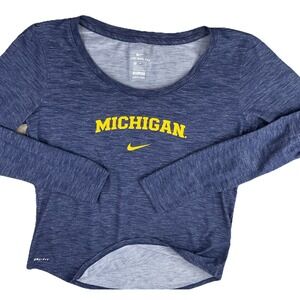 Nike Michigan Wolverines T-Shirt Graphic Blue Long Sleeve Dri-Fit Women Sz M
